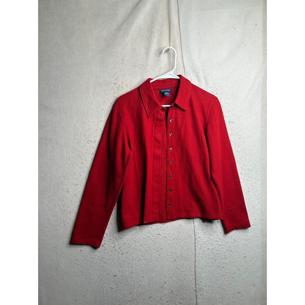Ann Taylor Red Wool Blend Button Up Cardigan Jacket Collared Size M